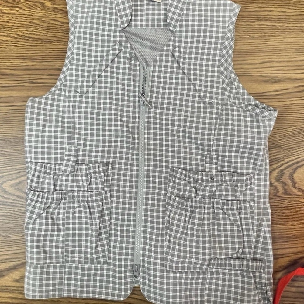 Duluth Trading Co Gray and White Plaid Vest